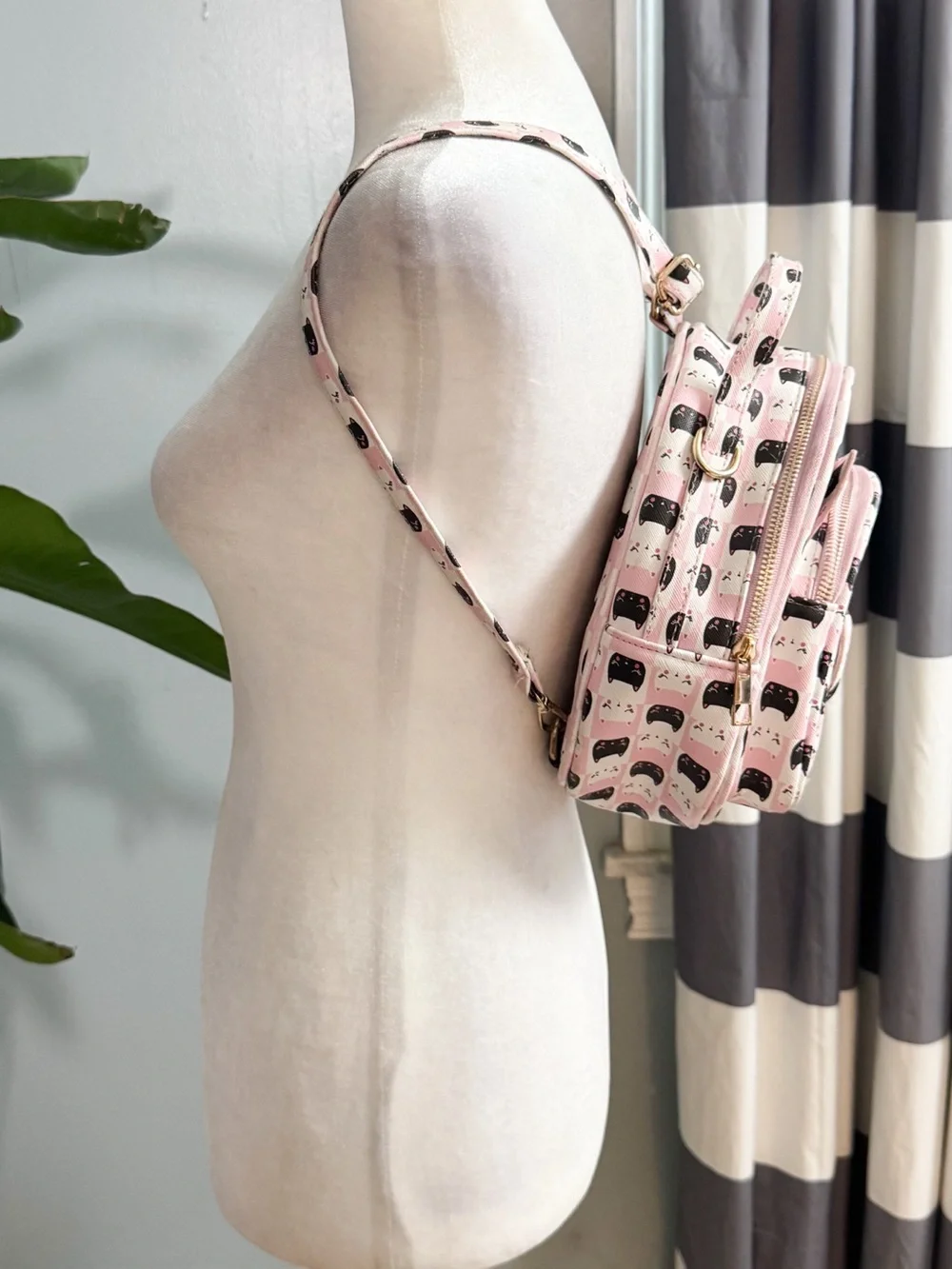 Under One Sky Pink Cat Print Mini Backpack Purse w/ Bow
